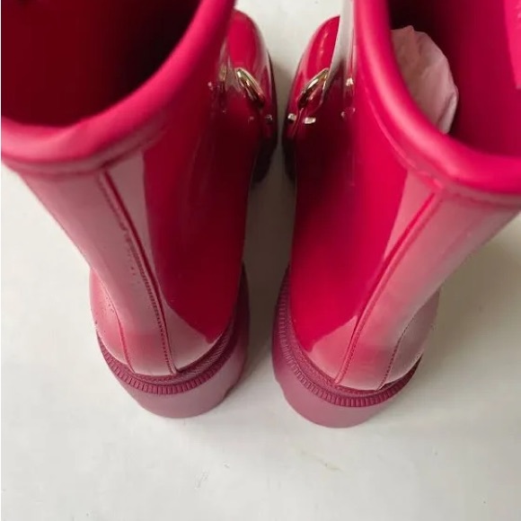 New Gucci Trip pink rubber rain boots w gold horsebit detail & chunk heel-Sz 41 - Picture 8 of 9